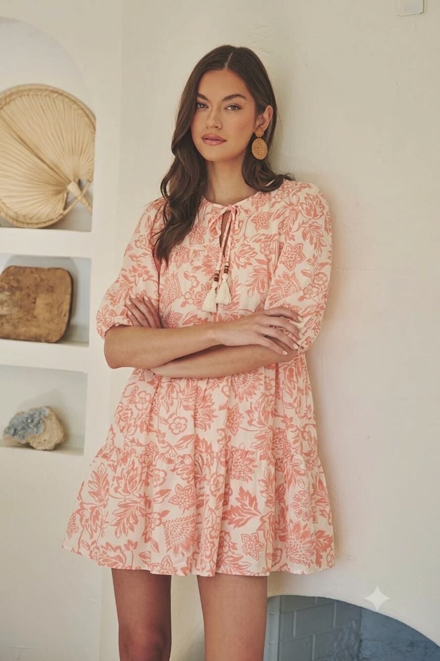 Oddi Los Angeles Floral Babydoll Mini Dress Pink White Boho Cottagecore Size M